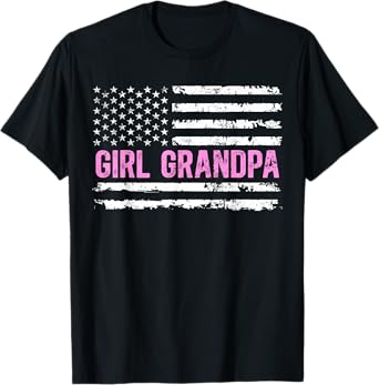 Girl Grandpa Of Girls US Flag Girl Grandfather Girls Grandpa T-Shirt