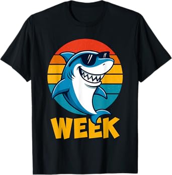 Retro Shark Fin Week 2025 Shark Lover Ocean Wildlife Summer T-Shirt