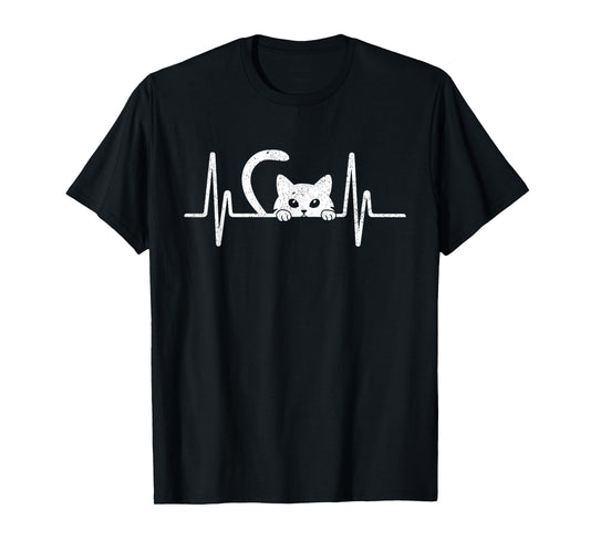 Cat Heartbeat Shirt Cute Kids Men Women Cat Lover Heart Beat T-Shirt