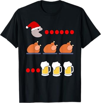 Santa Eats Turkey and Drinks Beer Holiday Gamer Meme T-Shirt