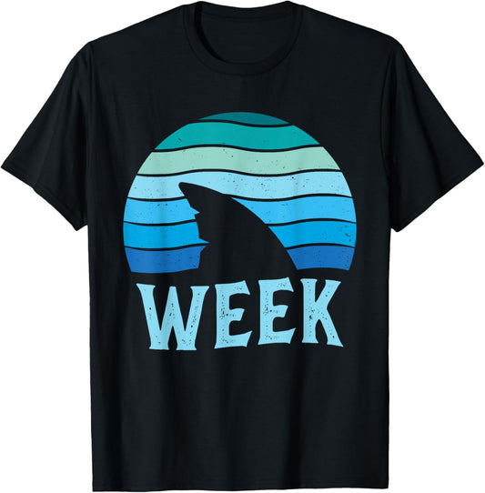 Retro Shark Fin Week 2025 Shark Lover Ocean Wildlife Summer T-Shirt