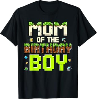 Funny Mom Of The Birthday Boy Game Pixel Number Birthday Boy T-Shirt
