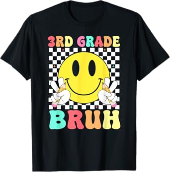 3rd Grade Bruh Teacher Kids Retro Smile Face Back To School T-Shirt