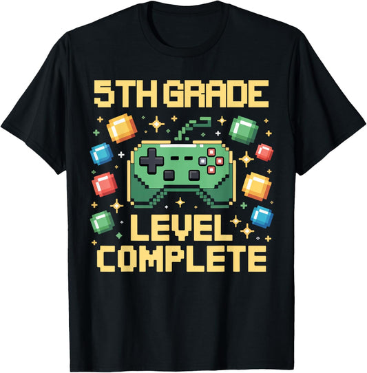 5th Grade Fifth Grade Level Complete Graduation Gamer Pixel T-Shirt