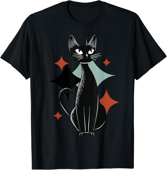 Mid-Century Modern Black Atomic Cat Space Age Kitty T-Shirt