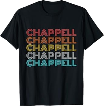 Chappell Retro Vintage Black Crew Neck T-Shirt, Unisex-Adults, Short Sleeve, Small