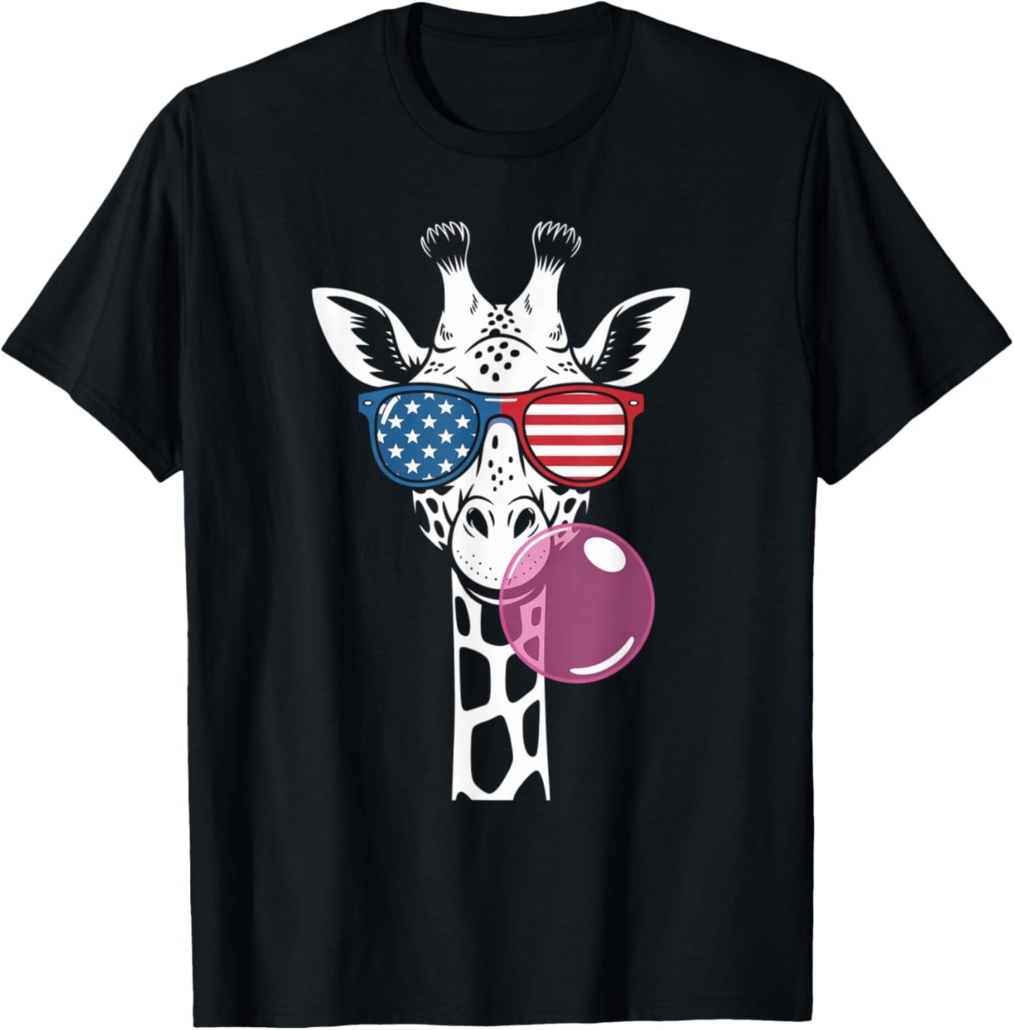 Giraffe with Bubblegum and USA Glasses for 4th of July T-Shirt