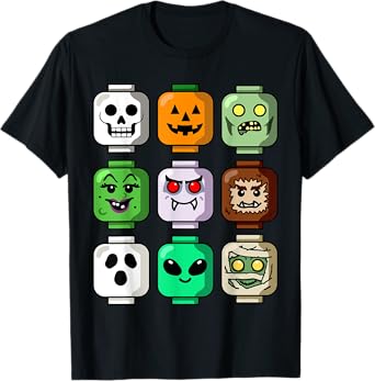 Halloween Building Brick Head Pumpkin Ghost Zombie Boys T-Shirt