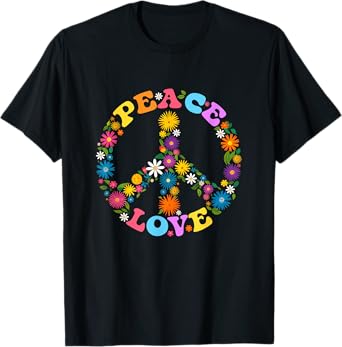 Peace Sign Love Flower 60S 70S Tie Dye Hippie Costume T-Shirt