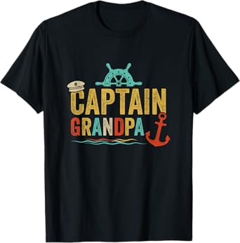 Captain Grandpa Pontoon Lake Sailor Fishing Boating For Men T-Shirt