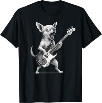 Chihuahua Playing Bass Guitar Rock Music Dog Lover T-Shirt