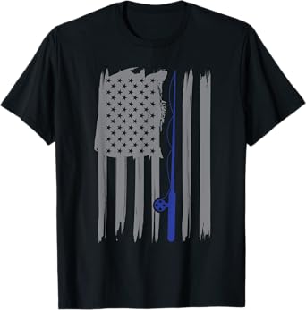 Thin Blue Line Law Police American Flag Fishing Patriotic T-Shirt