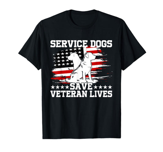 Service Dogs Save Veteran Lives American Flag Veterans Day T-Shirt