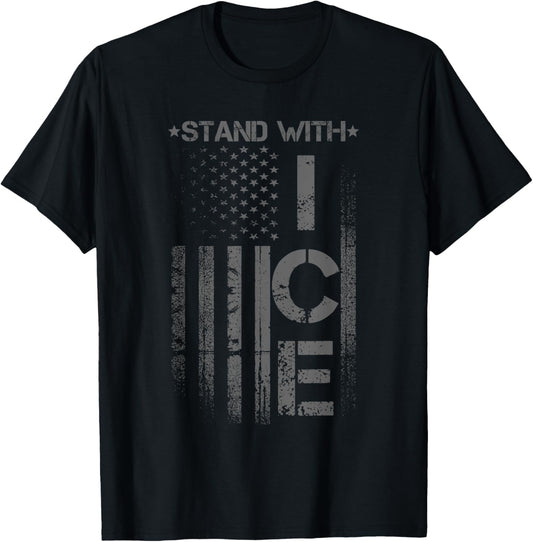 Border Patrol Support ICE Immigration Officers American Flag T-Shirt