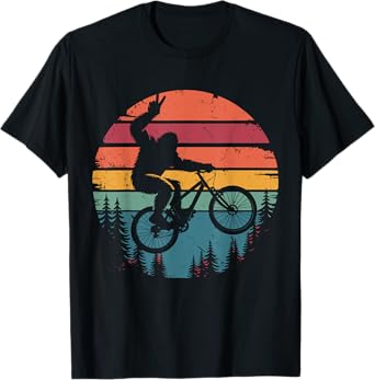 Retro Vintage Bigfoot Mountain Bike Funny Sasquatch Biking T-Shirt
