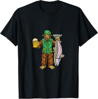 Steelhead Trout Fishing St. Patrick's Day Bigfoot T-Shirt