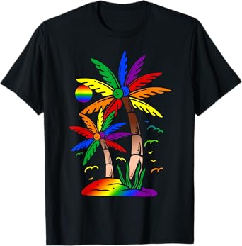 Funny Palm Trees Rainbow Flag Gay Pride LGBT Summer Vacation T-Shirt