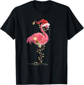 Christmas Flamingo In Martini Glass For Tropical Holiday Fun T-Shirt