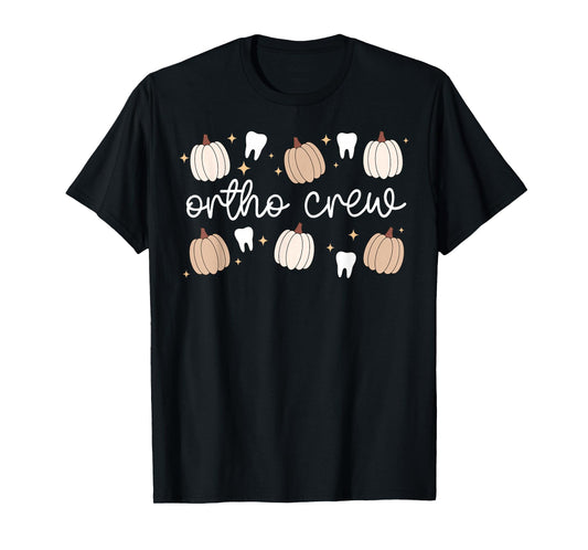 Retro Ortho Crew Tooth Pumpkin Fall Orthodontic Halloween T-Shirt