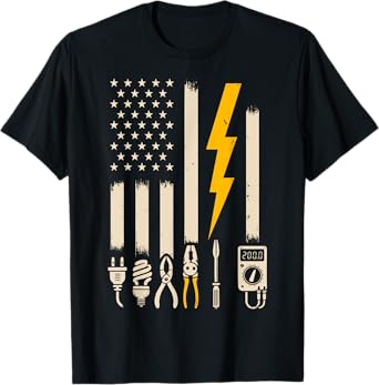 Retro Classic Electrician US Flag Gift For Men Women Kids T-Shirt