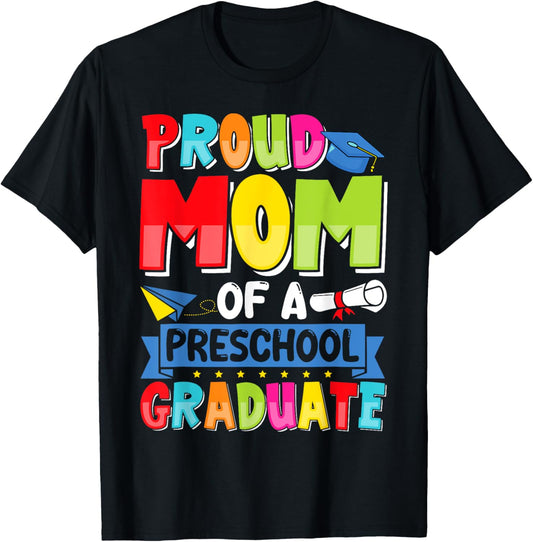 Retro Proud Mom Of A Preschool Graduate Pre-K Graduation T-Shirt