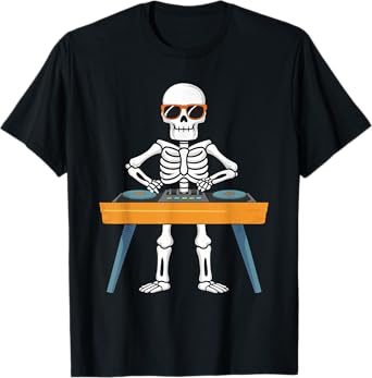 Funny Skeleton Playing DJ Music Kids Boys Girls Halloween T-Shirt