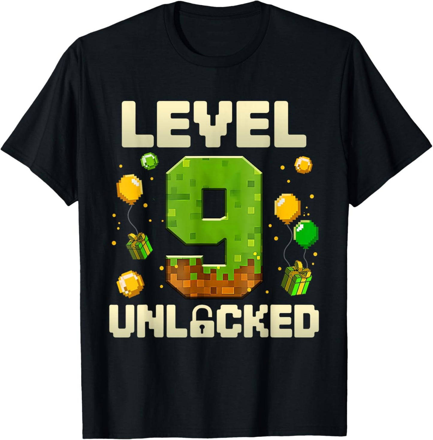 Birthday Boy Shirt Level 9 Unlocked 9th Birthday Game Pixel T-Shirt