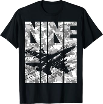 Military Fighter Jet Camo Nine Year Old Boys 9th Birthday T-Shirt