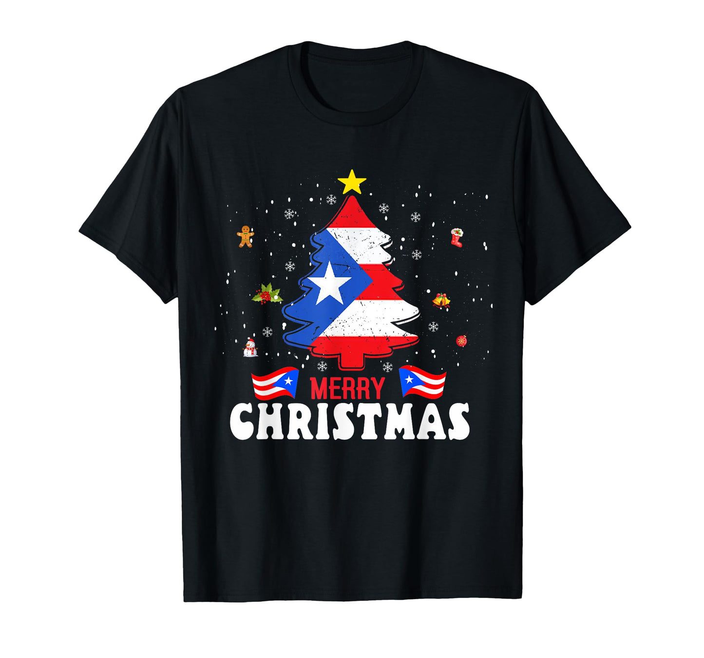 Proud Puerto Rico Flag Tree Christmas Pajamas Patrioitc Xmas T-Shirt