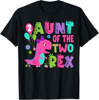Aunt Of The Two Rex 2Nd Birthday Boy Dinosaur T-Rex T-Shirt