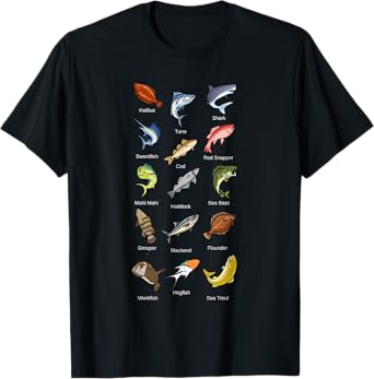 Types of Saltwater Fish Species Fishing T-Shirt