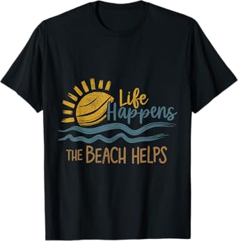 retro Funny Summer Life Happens The Beach Helps T-Shirt