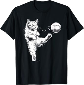 Funny Cat Soccer Ball Graphic Men Women Kids T-Shirt