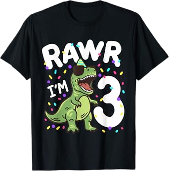 Three Rawr I'm 3 Years Old T Rex Dinosaur 3rd Birthday Boys T-Shirt