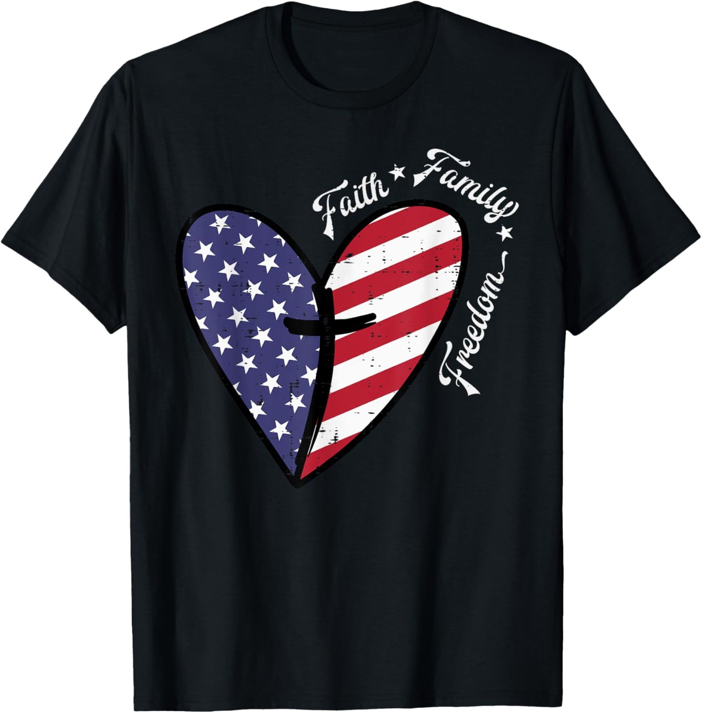 Heart Cross Faith Fourth 4th Of July Patriotic Christians T-Shirt