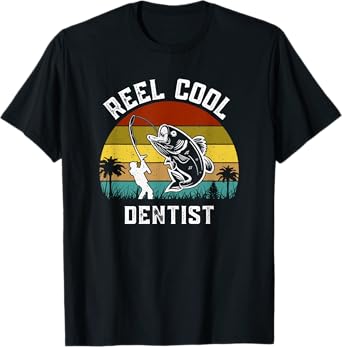 Mens Reel Cool Dentist Fisherman Fishing Vintage Retro T-Shirt