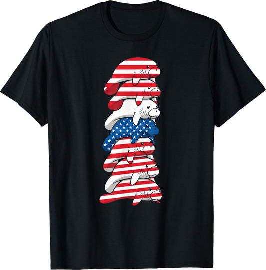 Funny Manatee American Usa Flag Memorial Day 4th Of July T-shirt