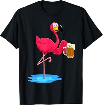 Funny Pink Flamingo Drinking Beer Lover Drinker Summer Vibes Men Women T-Shirt