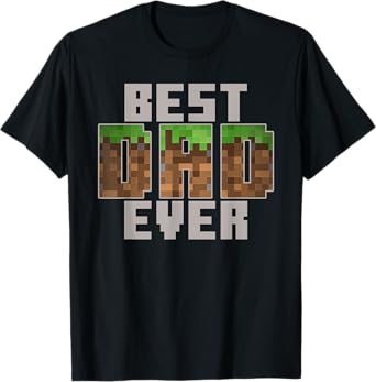Pixel Block Best Dad Ever Earth Grass Funny Gamer Art T-Shirt