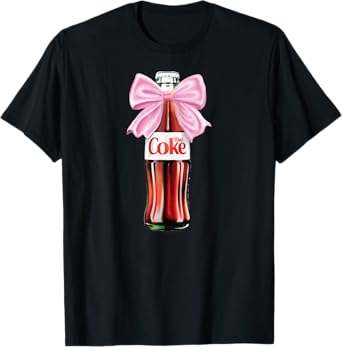 Coca-Cola Company Diet Coke - Classic Bottle With Pink Coquette Bow T-Shirt, Small, Black