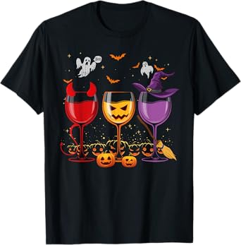 Three Glasses Of Wines Funny Halloween Wine Lover T-Shirt
