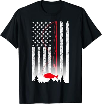American Flag Fishing Rod USA Patriotic Lover T-Shirt