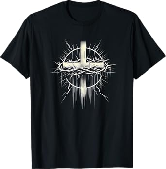 Christian Cross Punk Art Style Crown of thorns distressed T-Shirt