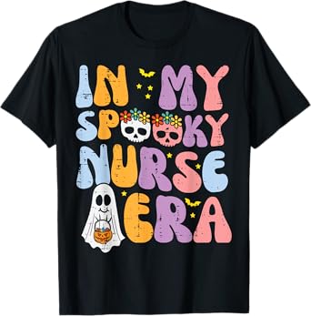 Halloween My Spooky Nurse Era Costume Groovy Scrub Top Women T-Shirt