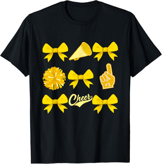 Cheer Football Coquette Bow Game Day Cheerleader Yellow Team T-Shirt