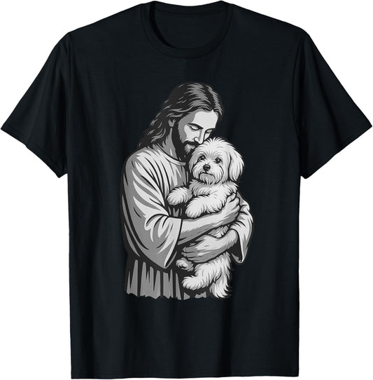 Maltese Dog And Jesus Christian Faith Dog Lover T-Shirt