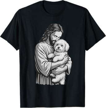Maltese Dog And Jesus Christian Faith Dog Lover T-Shirt for Men Women Kids