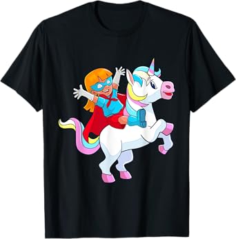 Superhero Birthday Girl Riding Unicorn Funny Kids Toddlers T-Shirt