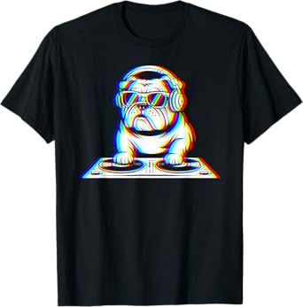 Funny English Bulldog DJ Glitch Rave EDM Music Party T-Shirt