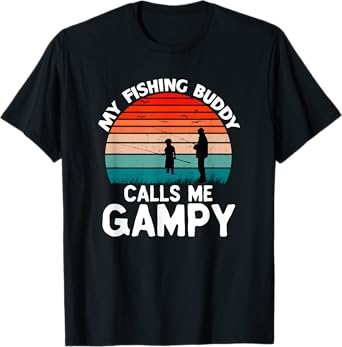 My Fishing Buddy Calls Me Gampy Retro Vintage Grandpa T-Shirt